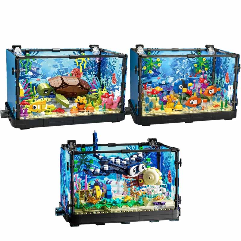 Aquarium Marine - Set Blok Bangunan Akuarium dengan Lampu,